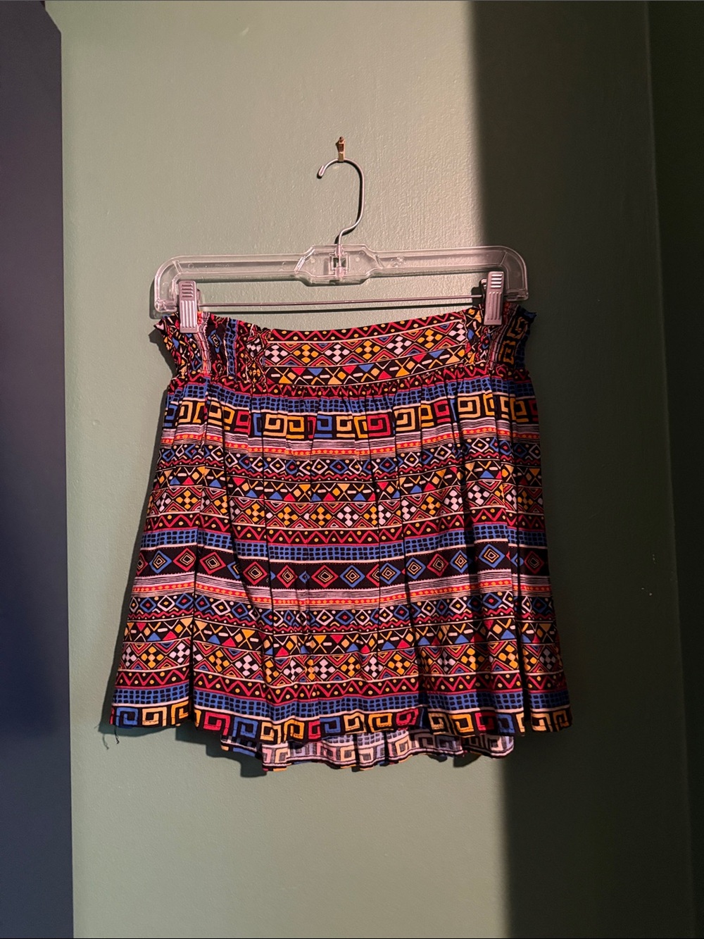 Multicolor Tribal-Print Smocked Waist Mini Skirt